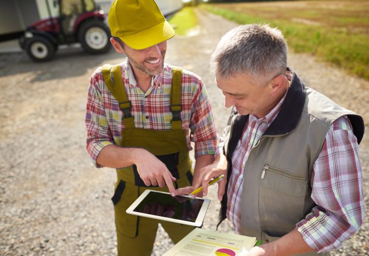 High angle view on modern farmers with digital tablet